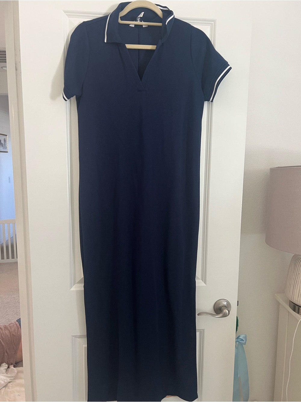 SPANX Navy Maxi Polo Dress with White Trim
